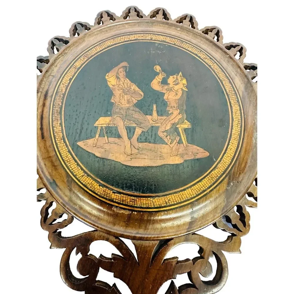Antique‎ Italian Inlaid On Both Sides Hand-Carved Parquetry Mirror